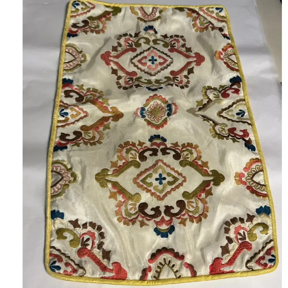 Pier 1 Throw Pillow Cover Embroidery Yellow Trim 20x13
